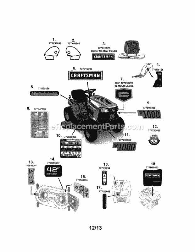 craftsman lt1000 mower deck parts diagram