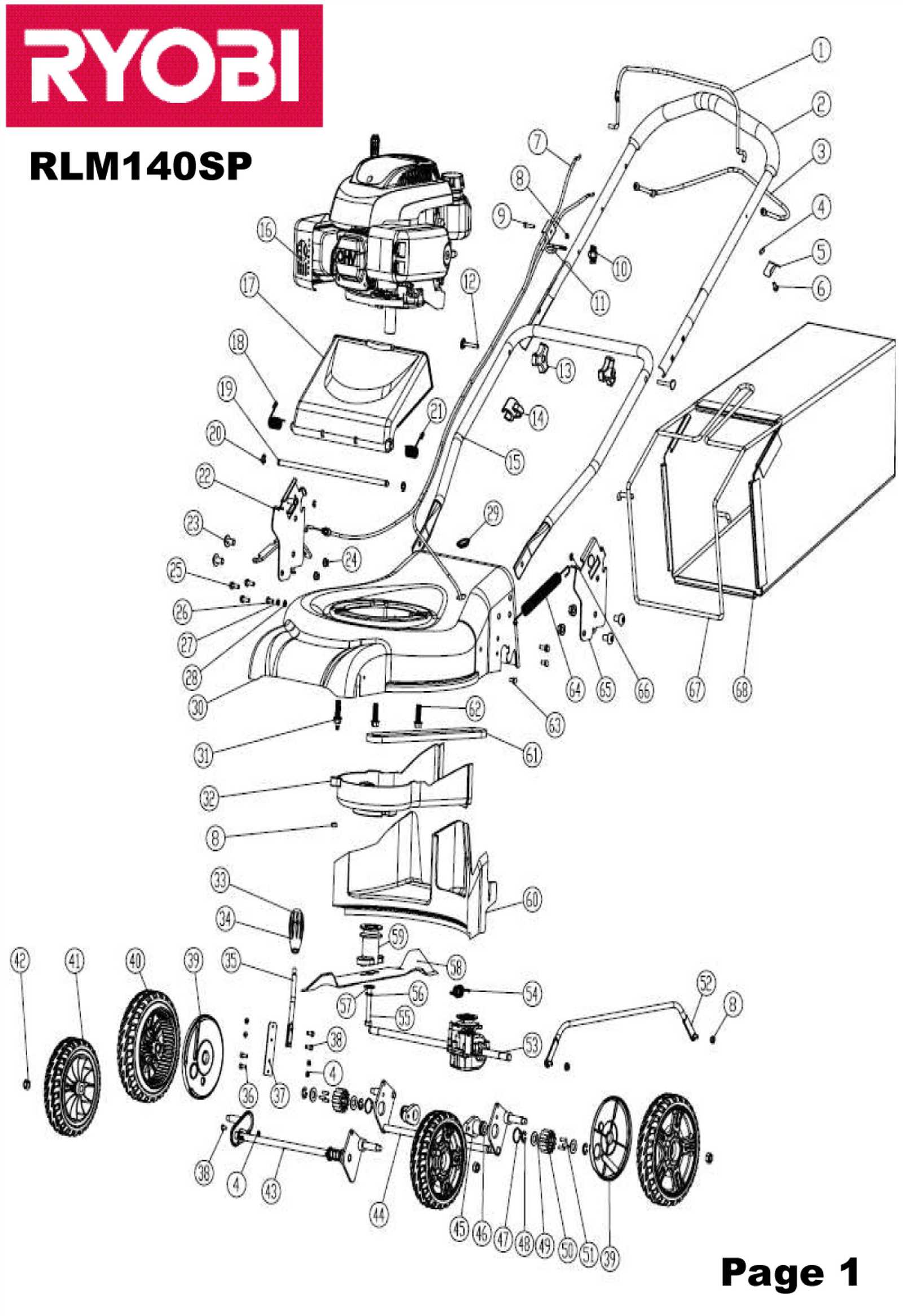 ryobi electric lawn mower parts diagram