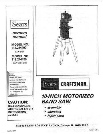 craftsman 10 inch band saw parts diagram