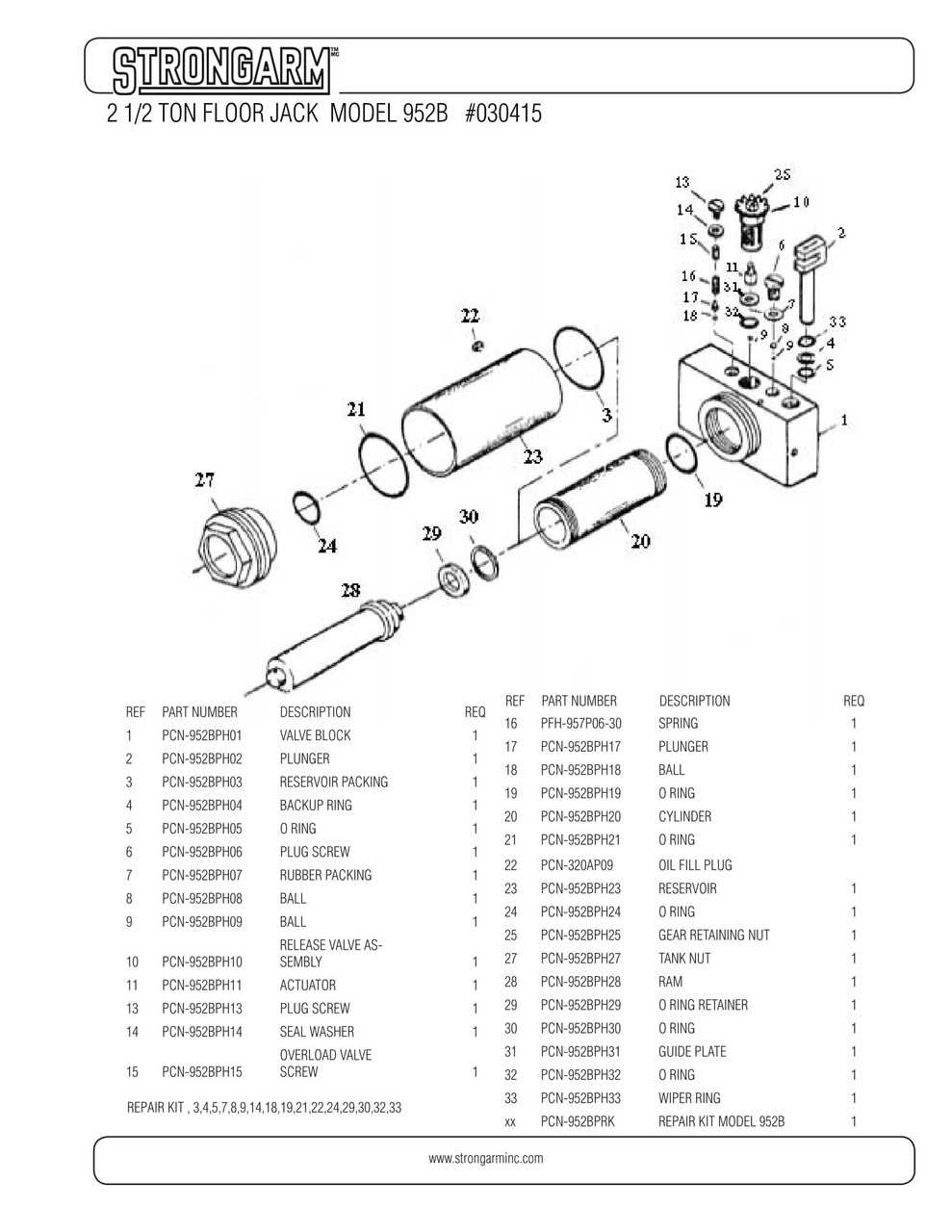 craftsman 3 ton floor jack parts diagram