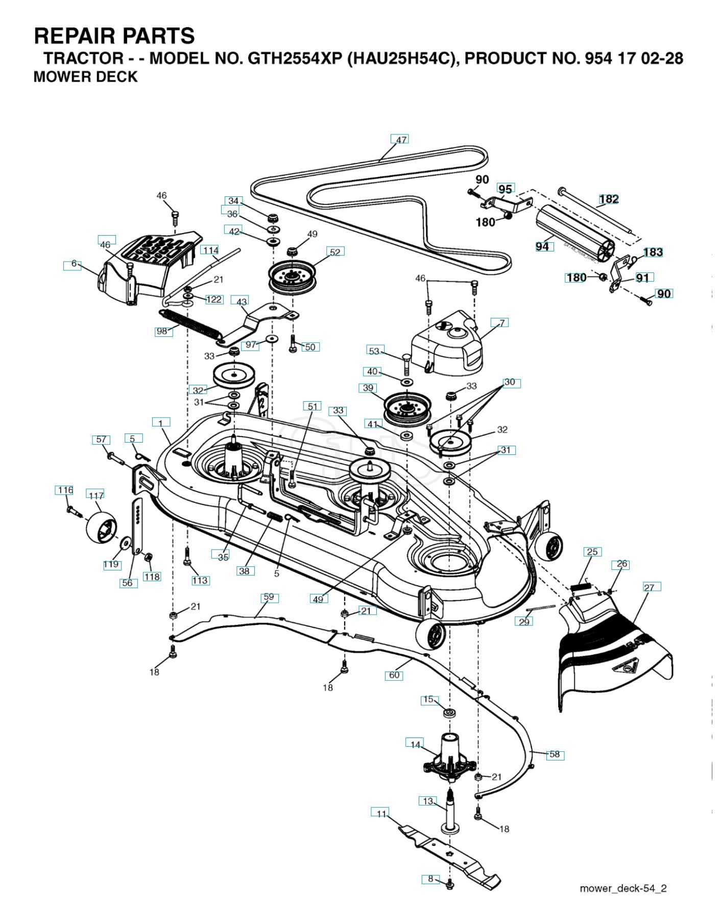 craftsman 54 mower deck parts diagram