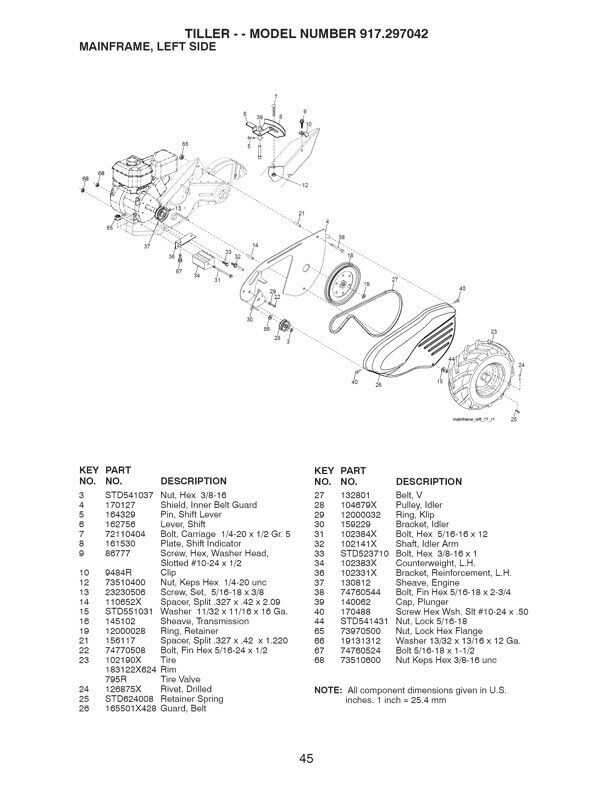 craftsman tiller parts diagram