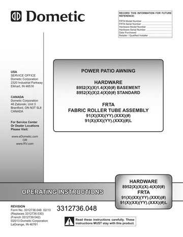 dometic rv awning parts diagram