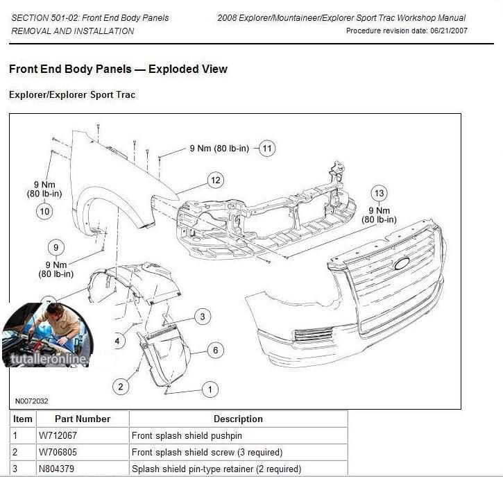 ford explorer body parts diagram