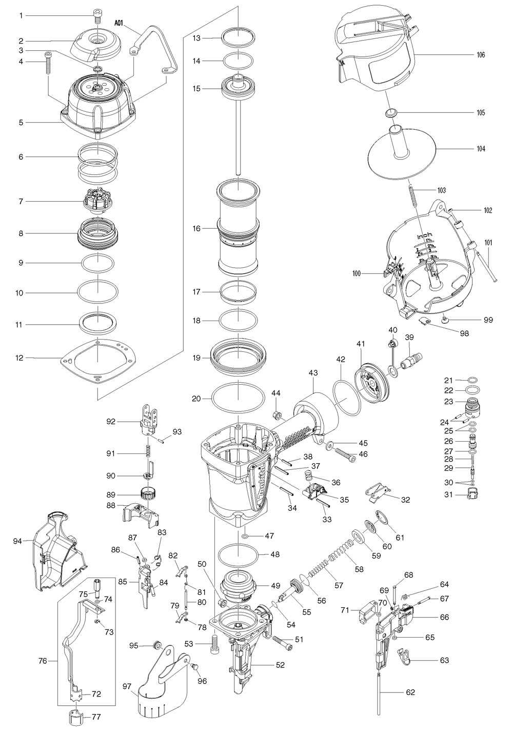 hitachi nail gun parts diagram