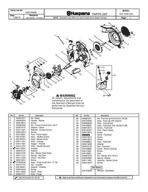 husqvarna 125bv parts diagram