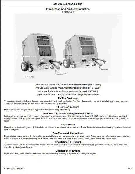 jd 535 baler parts diagram