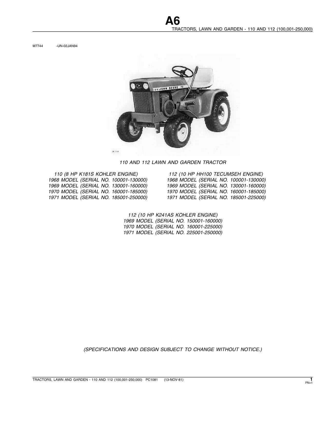 john deere 112 parts diagram