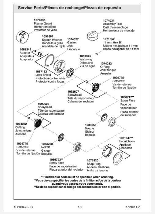 kohler shower parts diagram