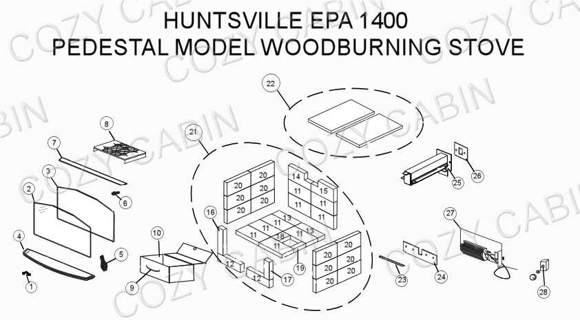 parts of a wood stove diagram