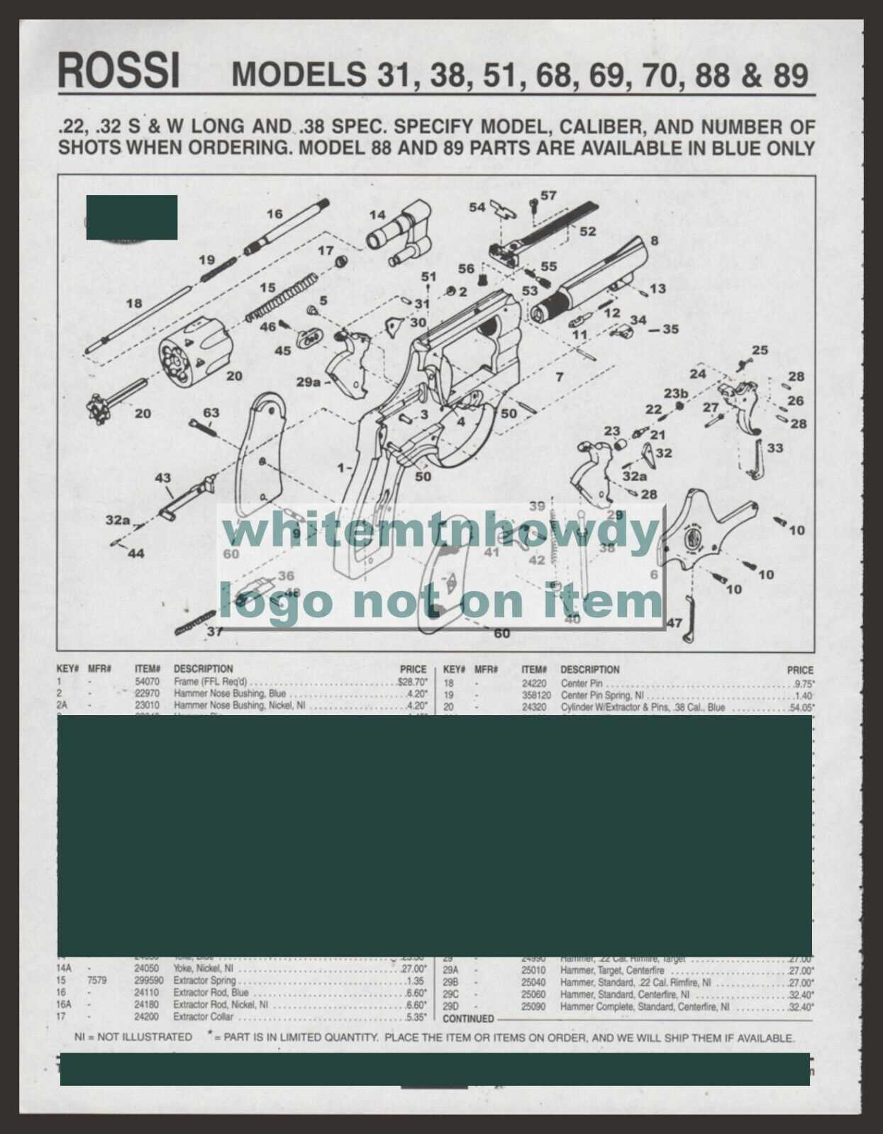 rossi 92 parts diagram