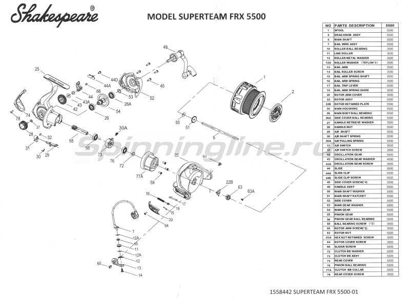 shakespeare spinning reel parts diagram