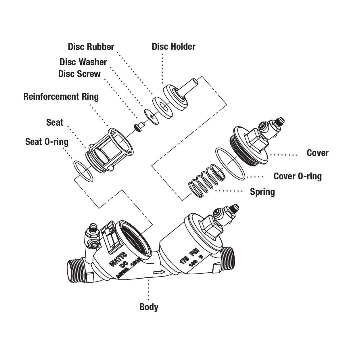 watts backflow preventer parts diagram