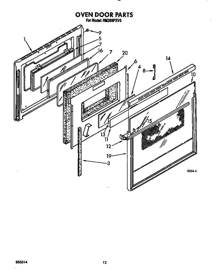 whirlpool oven door parts diagram