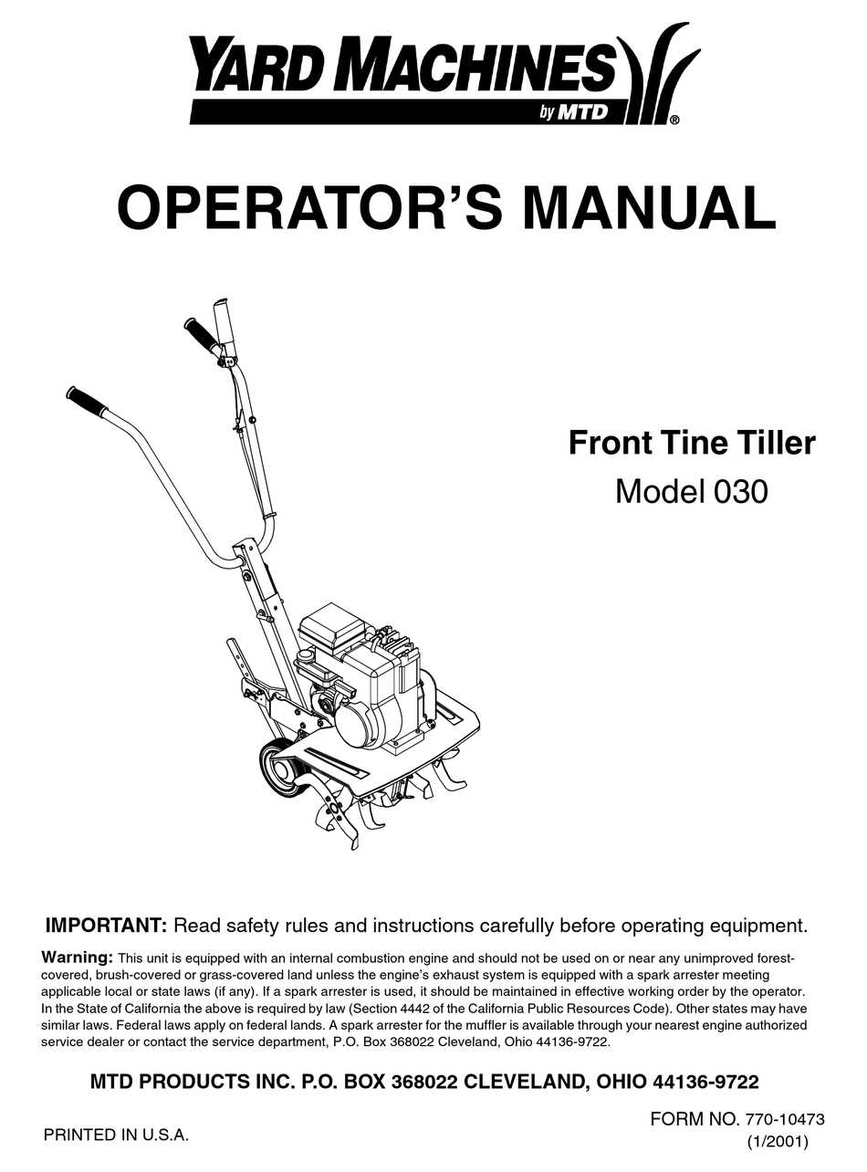 yard machine rear tine tiller parts diagram