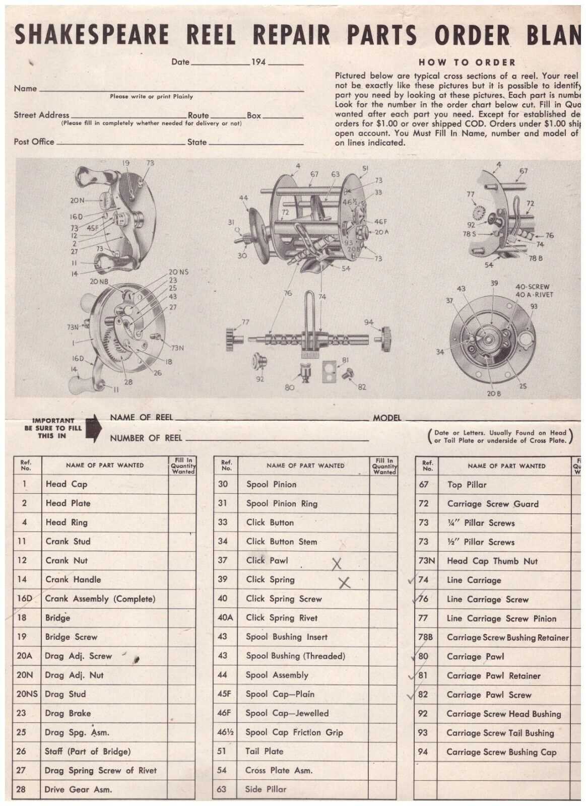 zebco reel diagrams parts lists