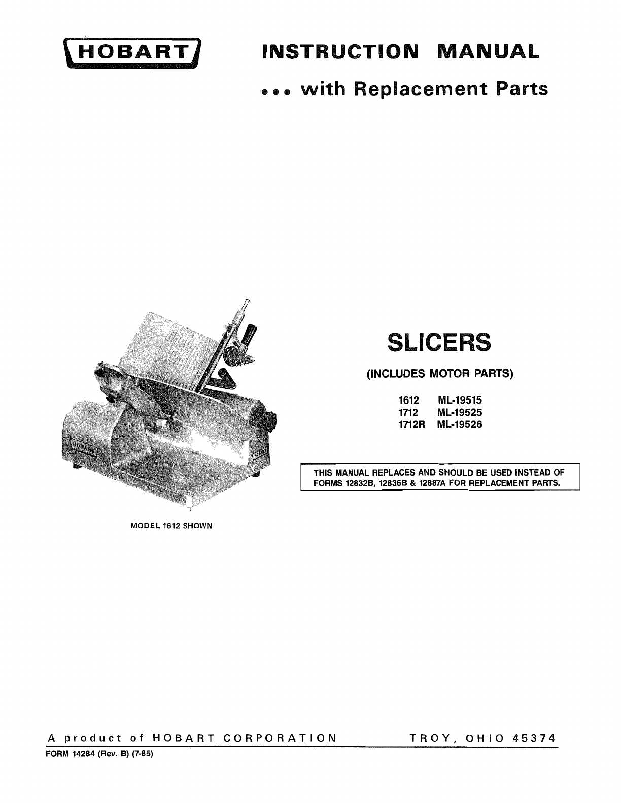 hobart meat slicer parts diagram