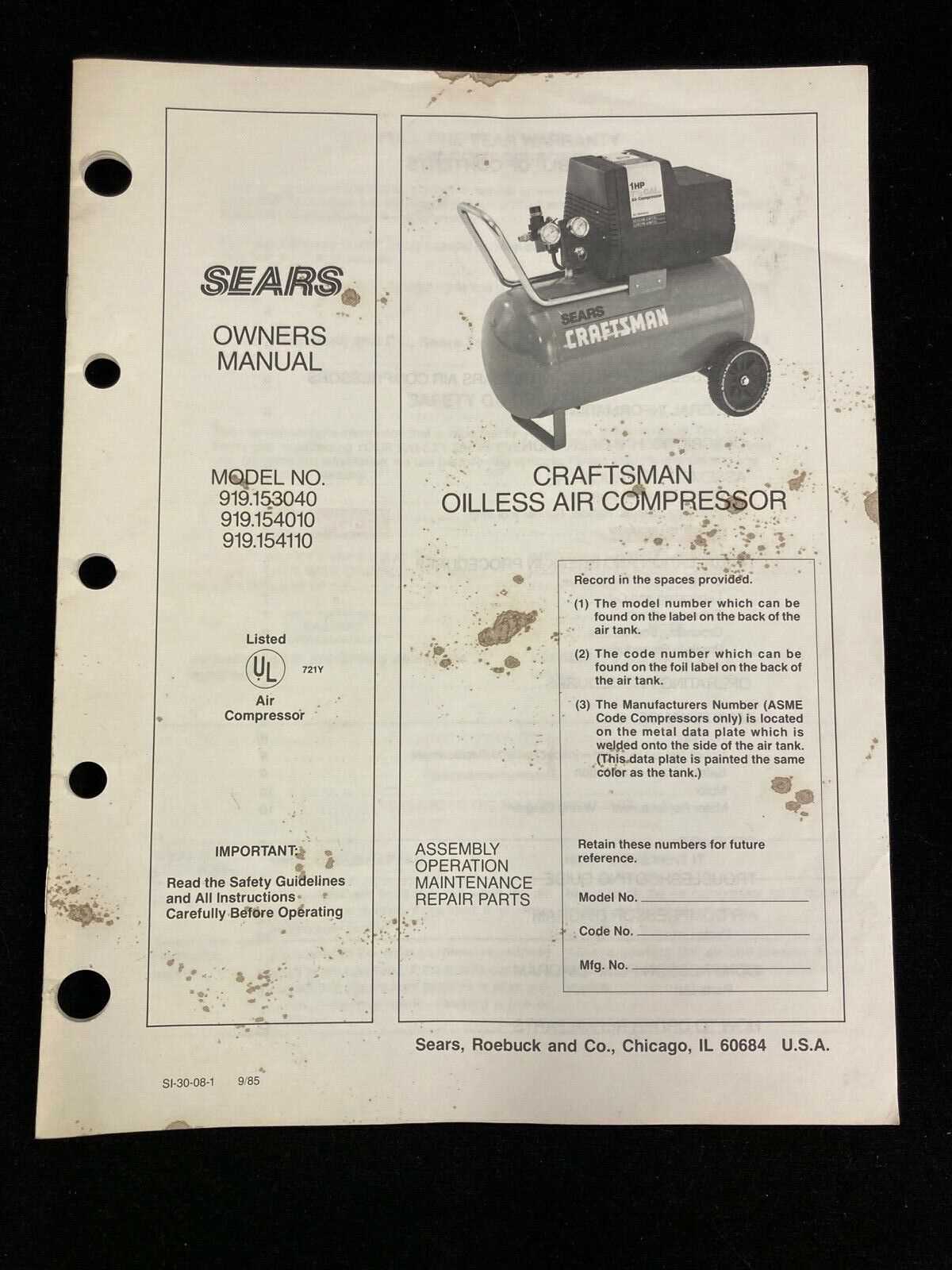 craftsman air compressor parts diagram