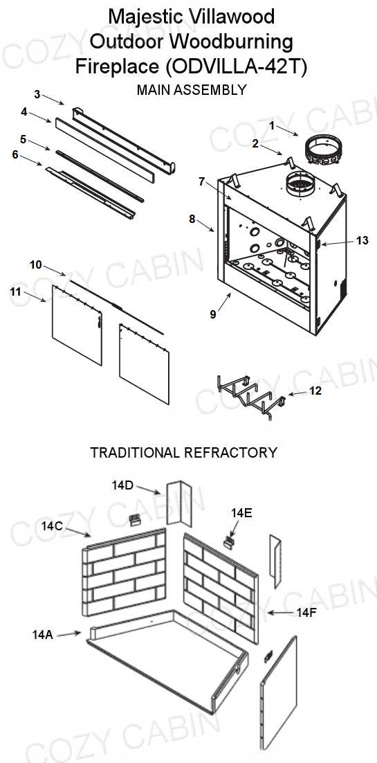 diagram of fireplace parts