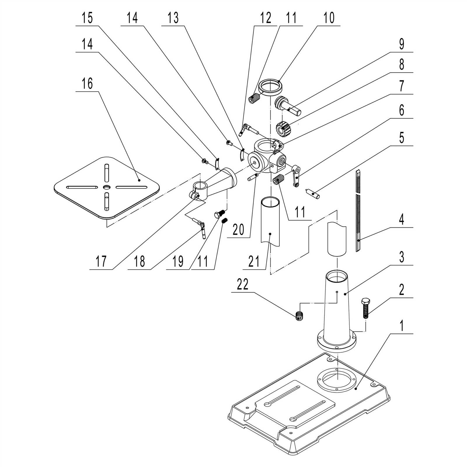 drill press parts diagram