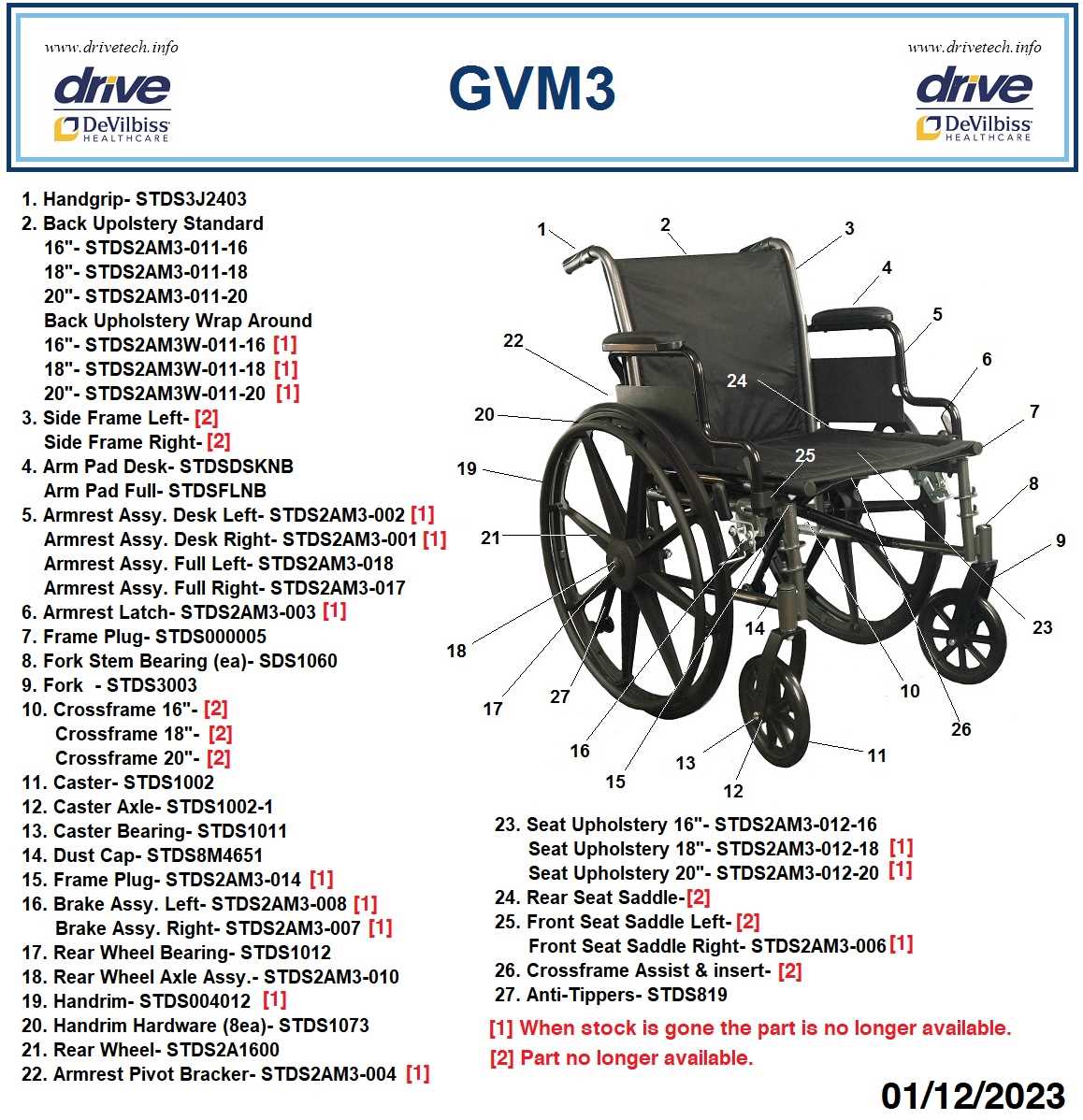 drive wheelchair parts diagram