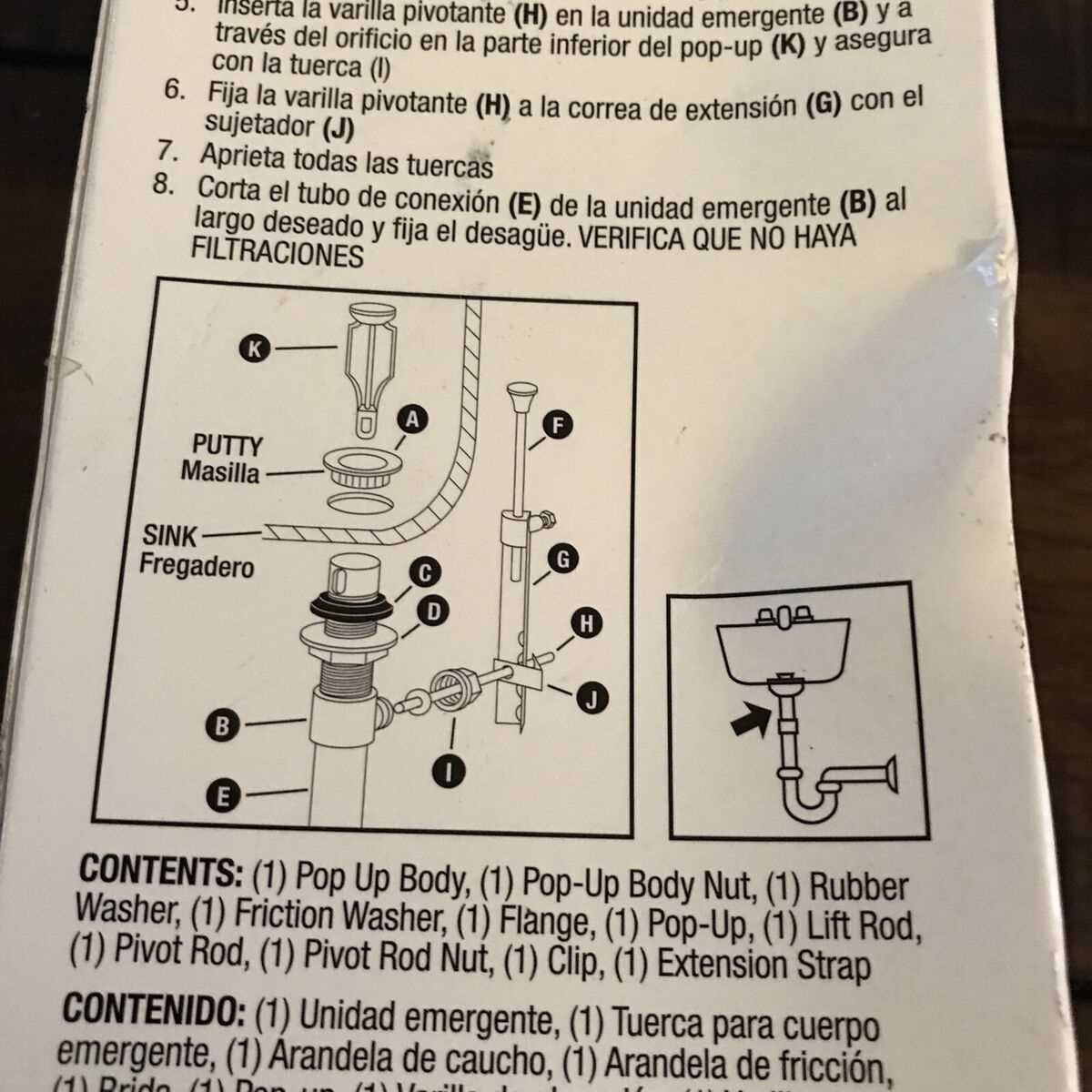 pop up drain parts diagram