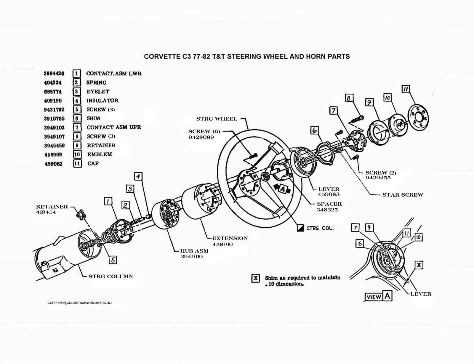 steering wheel parts diagram