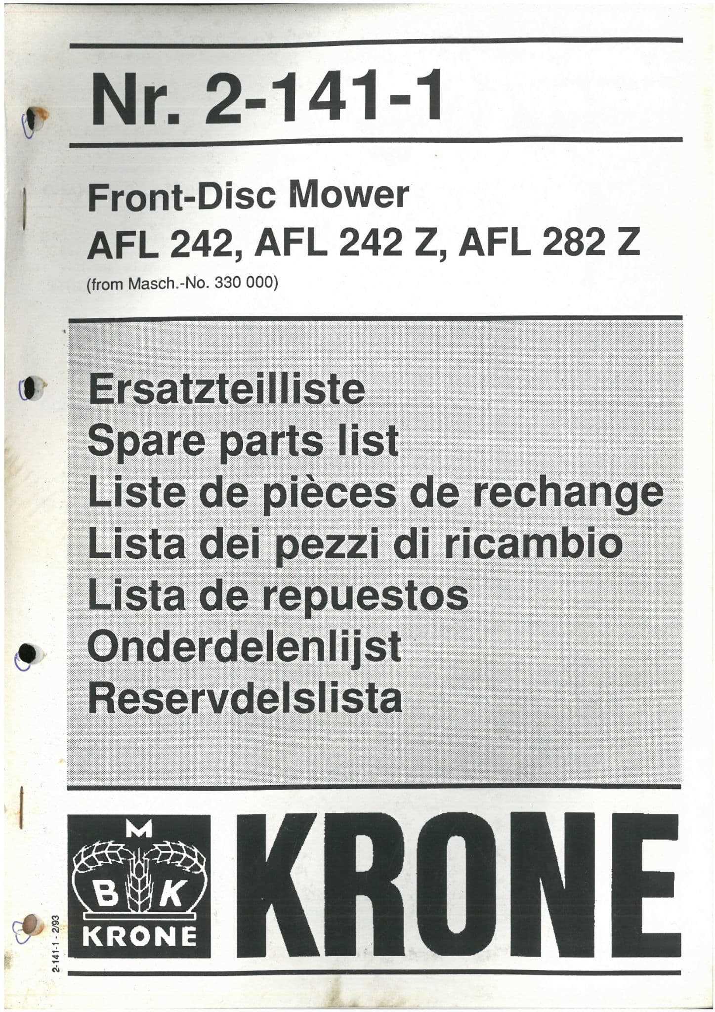 krone disc mower parts diagram