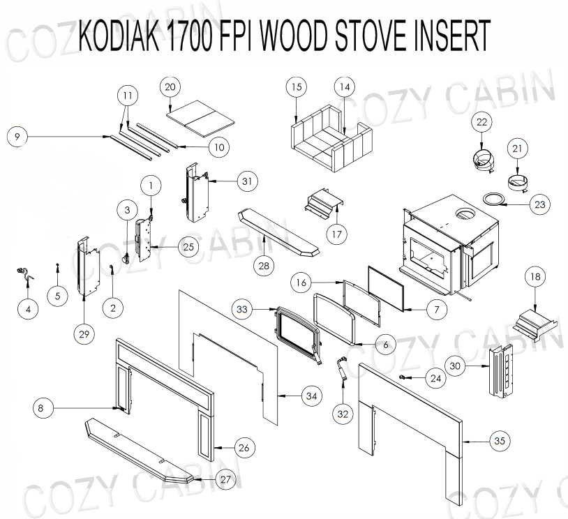 parts of a wood stove diagram