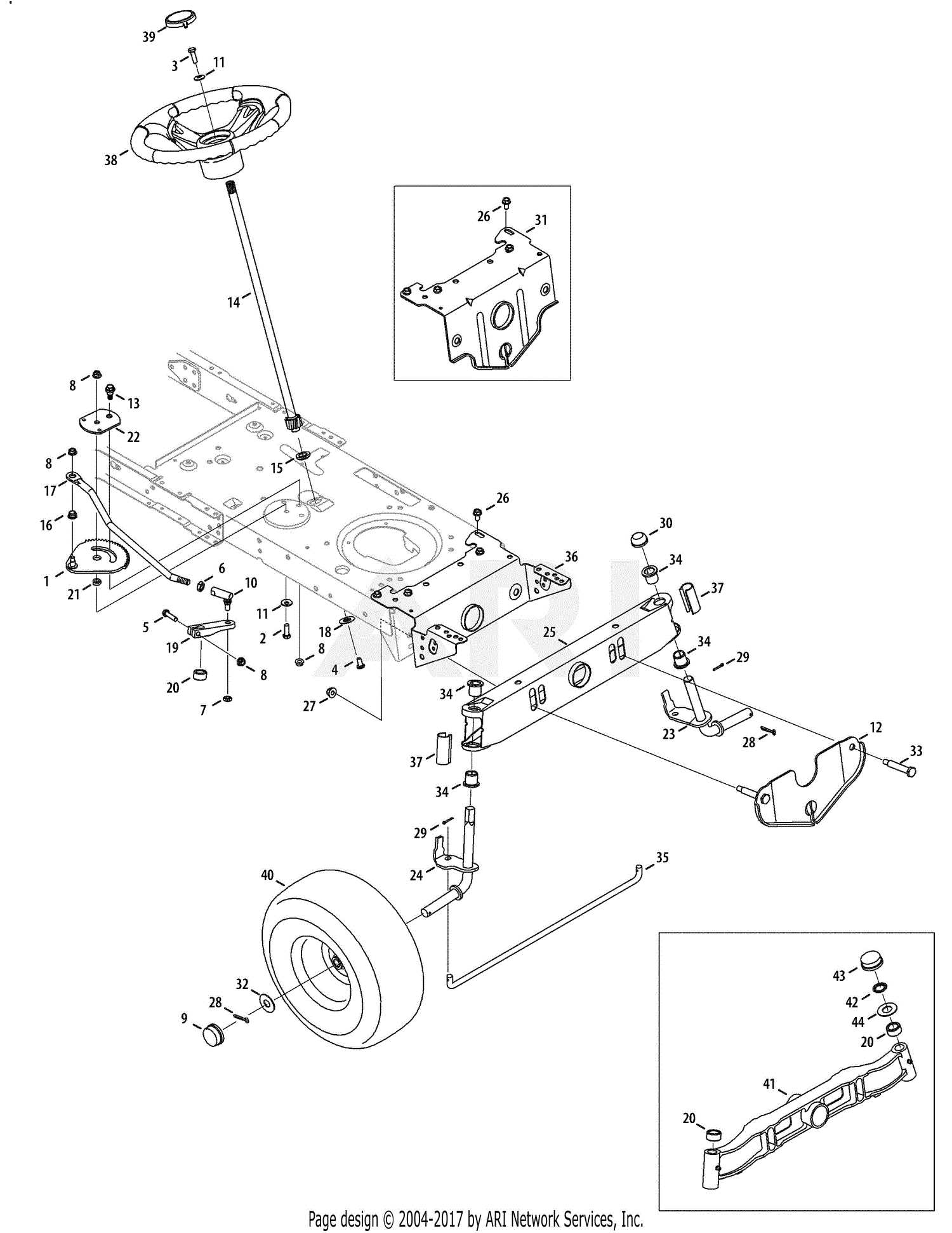 troy bilt pony steering parts diagram