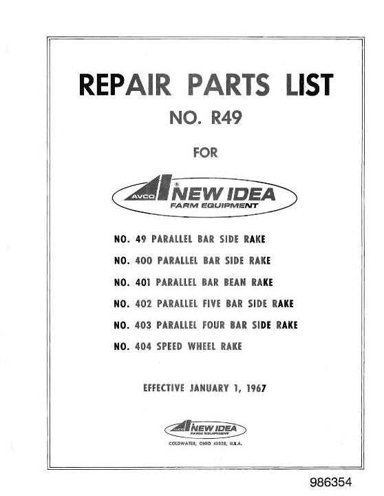 new idea 402 hay rake parts diagram