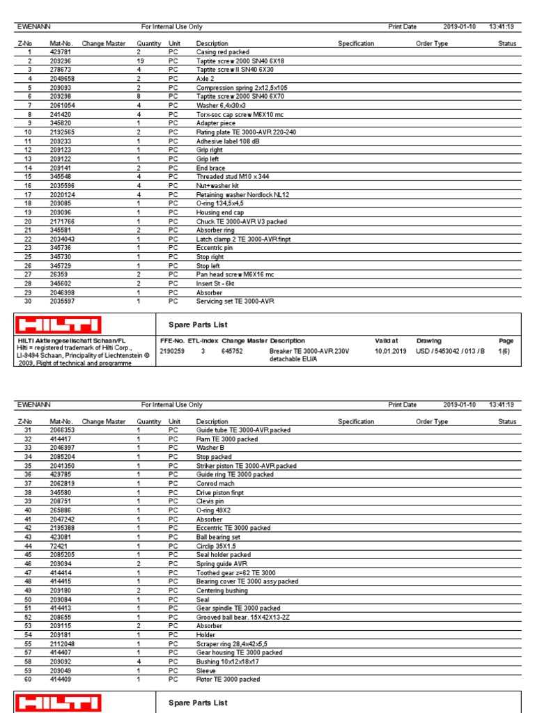 hilti te 3000 avr parts diagram