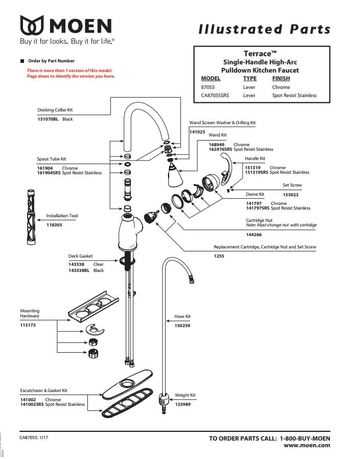 moen single handle kitchen faucet parts diagram