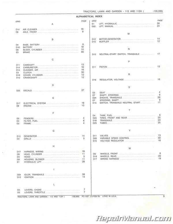 john deere 112 parts diagram