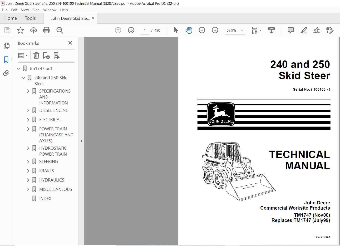 john deere 250 skid steer parts diagram