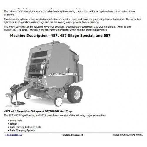 john deere 457 round baler parts diagram