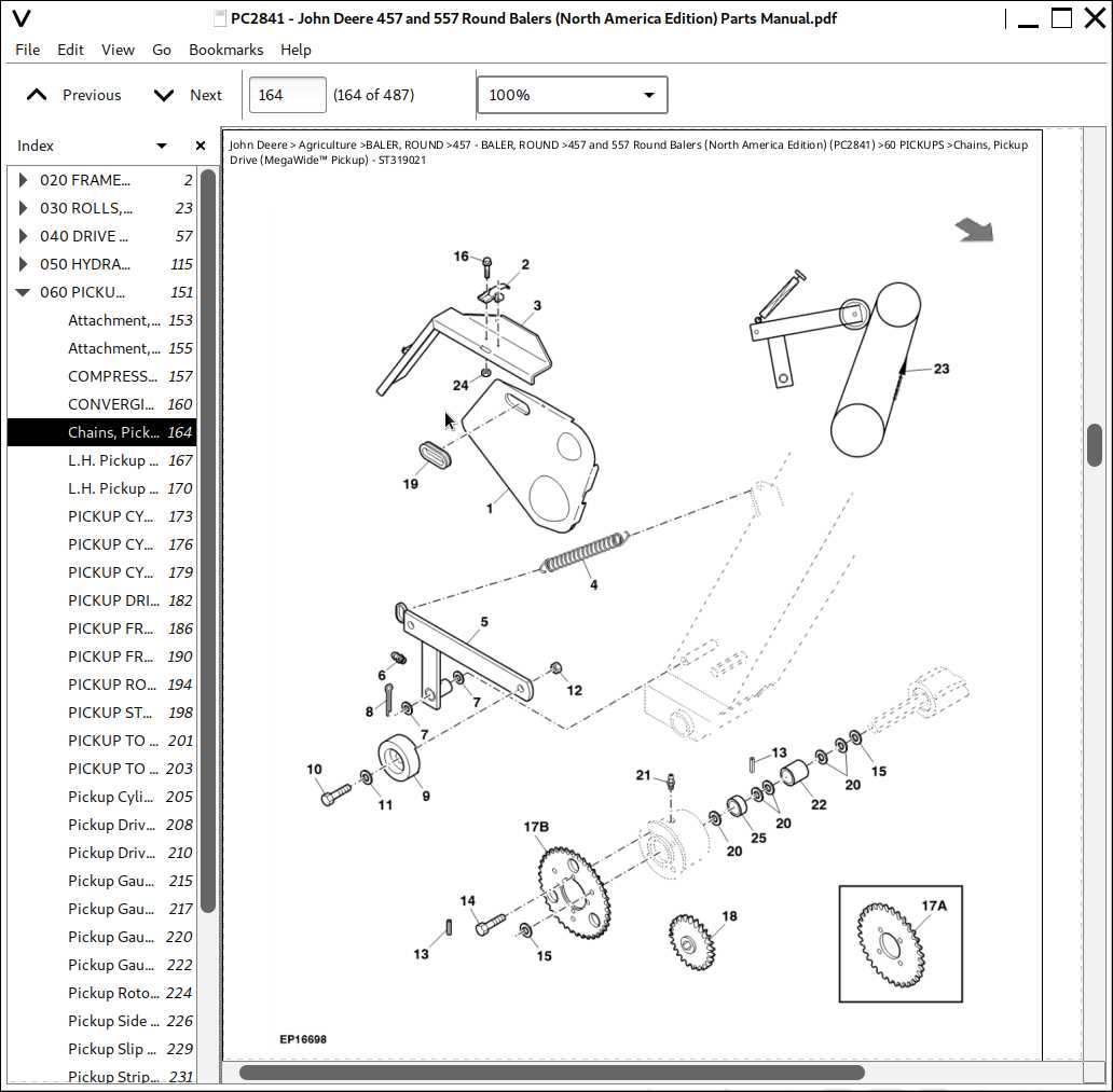 john deere 457 round baler parts diagram