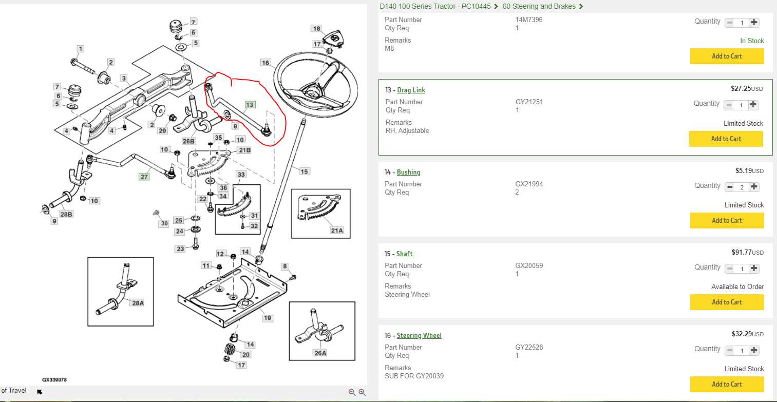 john deere d140 steering parts diagram