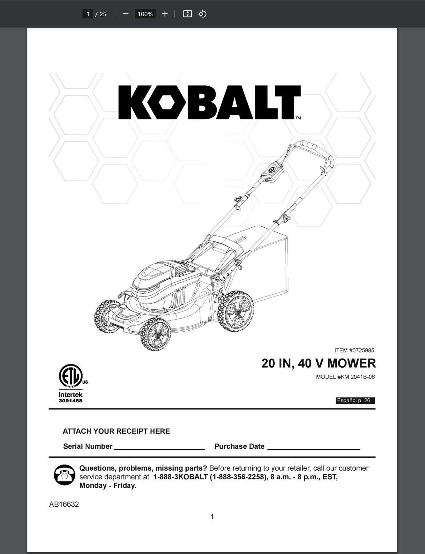 kobalt lawn mower parts diagram