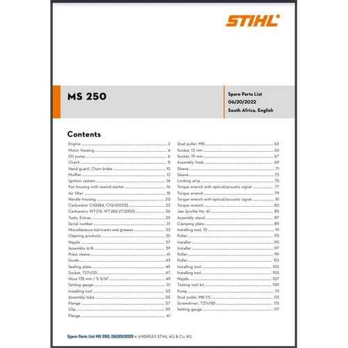 ms250 stihl chainsaw parts diagram