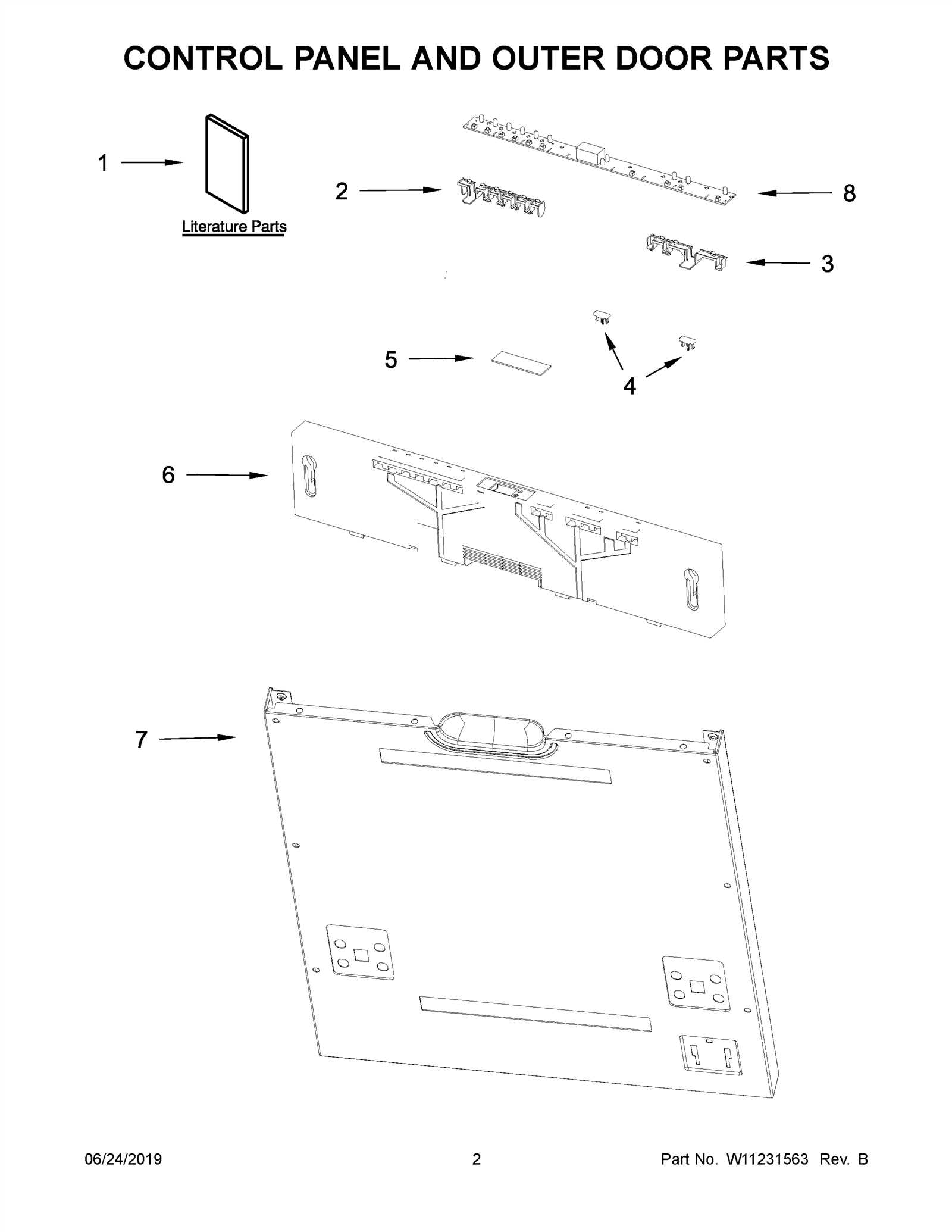 whirlpool dishwasher door parts diagram