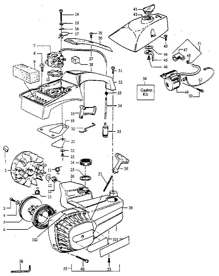 craftsman 16 36cc chainsaw parts diagram