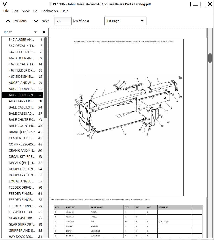 john deere 467 baler parts diagram