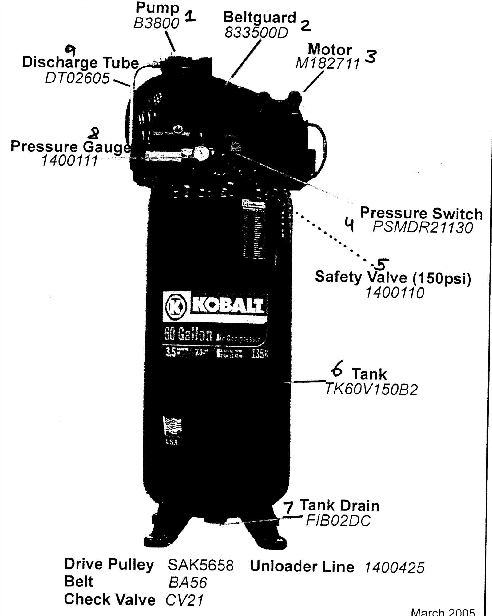 kobalt air compressor parts diagram