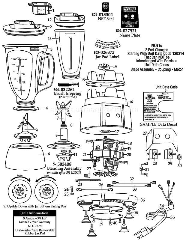 waring blender parts diagram