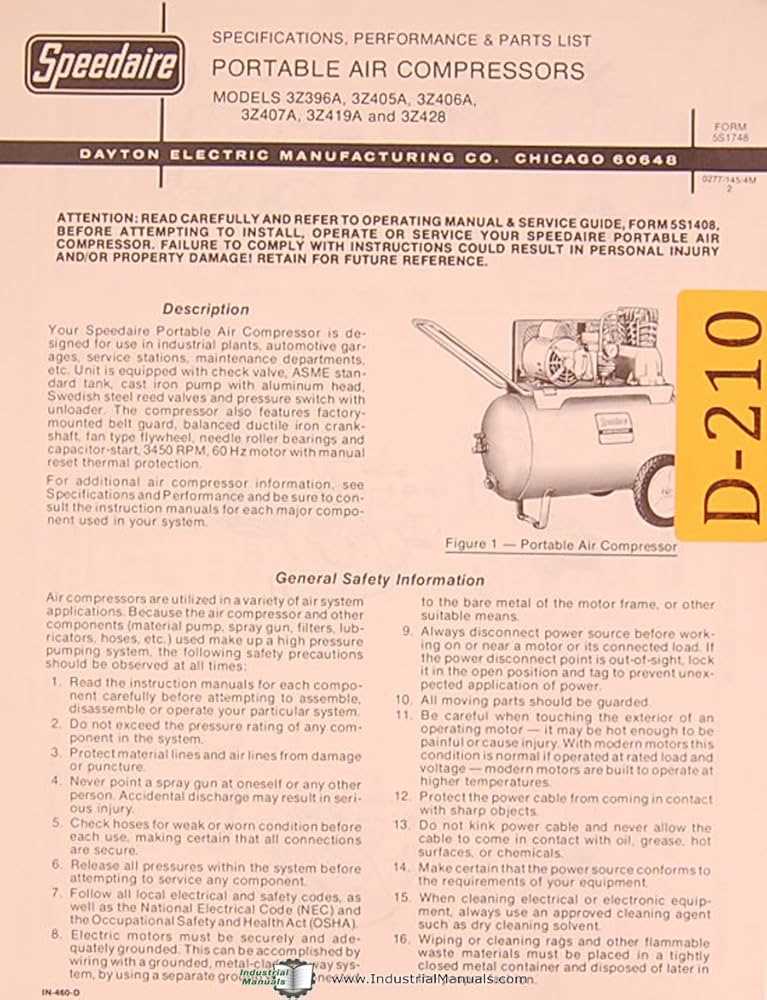 speedaire compressor parts diagram