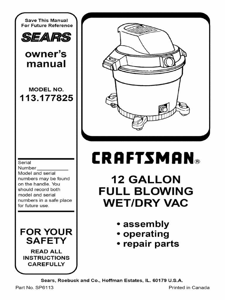 craftsman shop vac parts diagram