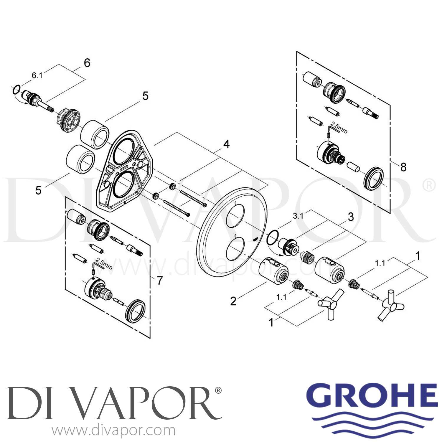 grohe shower valve parts diagram