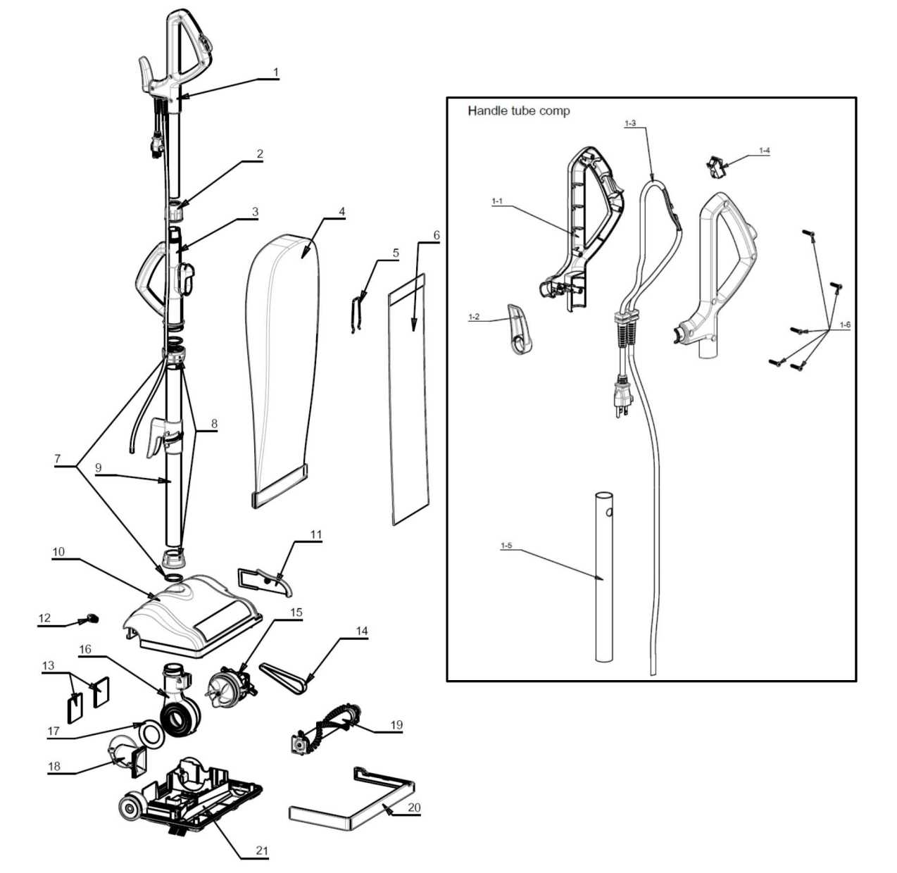 oreck xl vacuum parts diagram