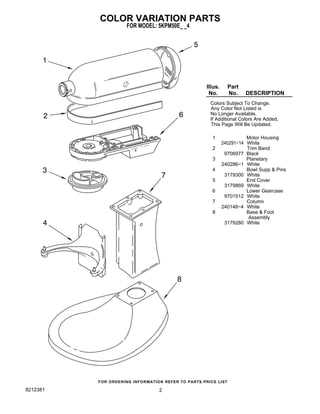 replacement kitchenaid mixer parts diagram